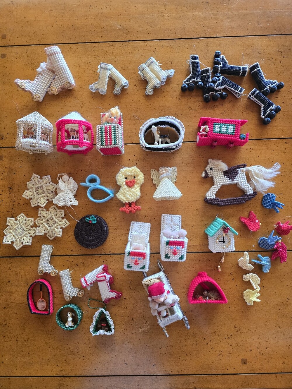 Vintage 1970-1980 Hand Made Needle Point Christmas Ornament Collection- 38 Total